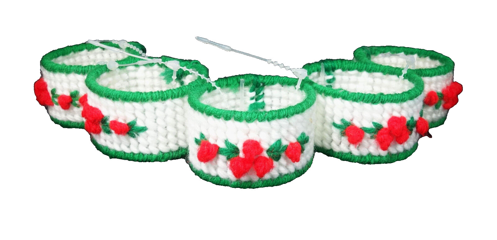 5 Holiday Napkin Rings Plastic Canvas Needle Craft Needlepoint Xmas Christmas gallery