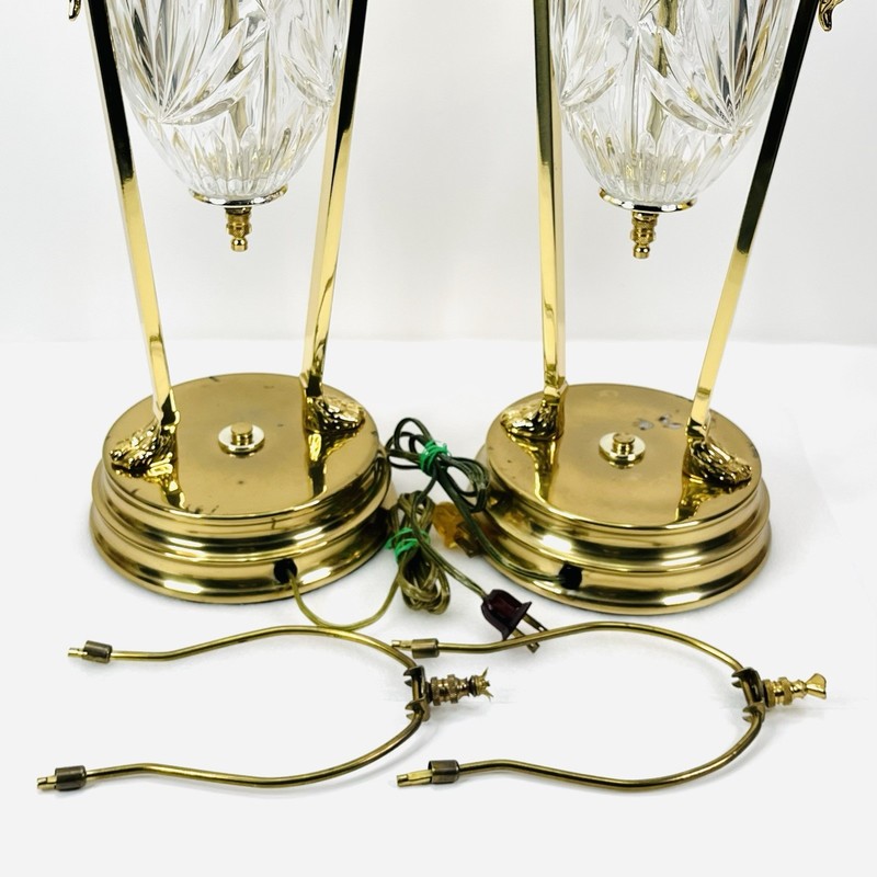 Vintage Regency Rams Head Brass & Crystal Lamps Both Work BEAUTIFUL QUALITY gallery