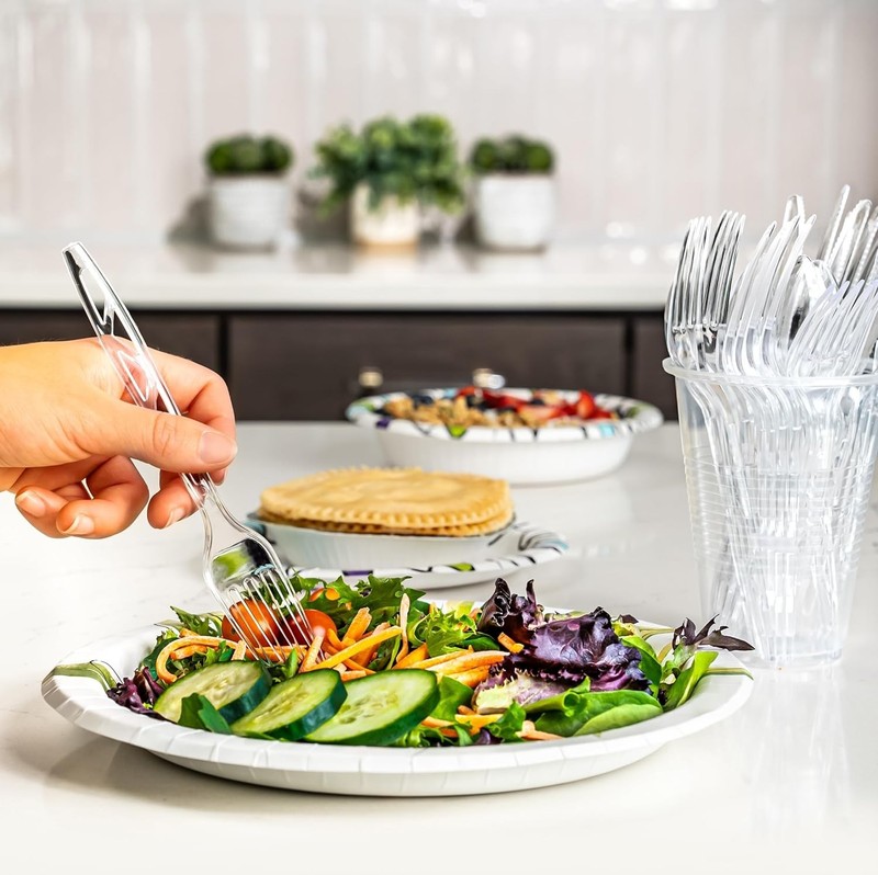 Basics Disposable Clear Plastic Forks, Premium Quality, 100 Count, Large Pack gallery