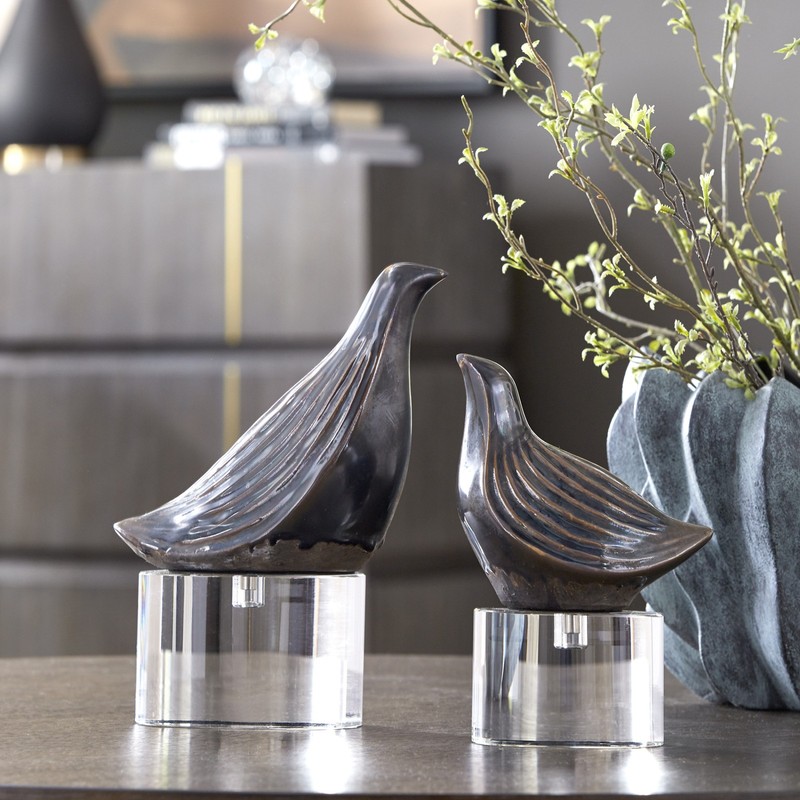 Uttermost 18144 Nesting Bird Ceramic Animal Sculpture - Set of 2 - Grey gallery