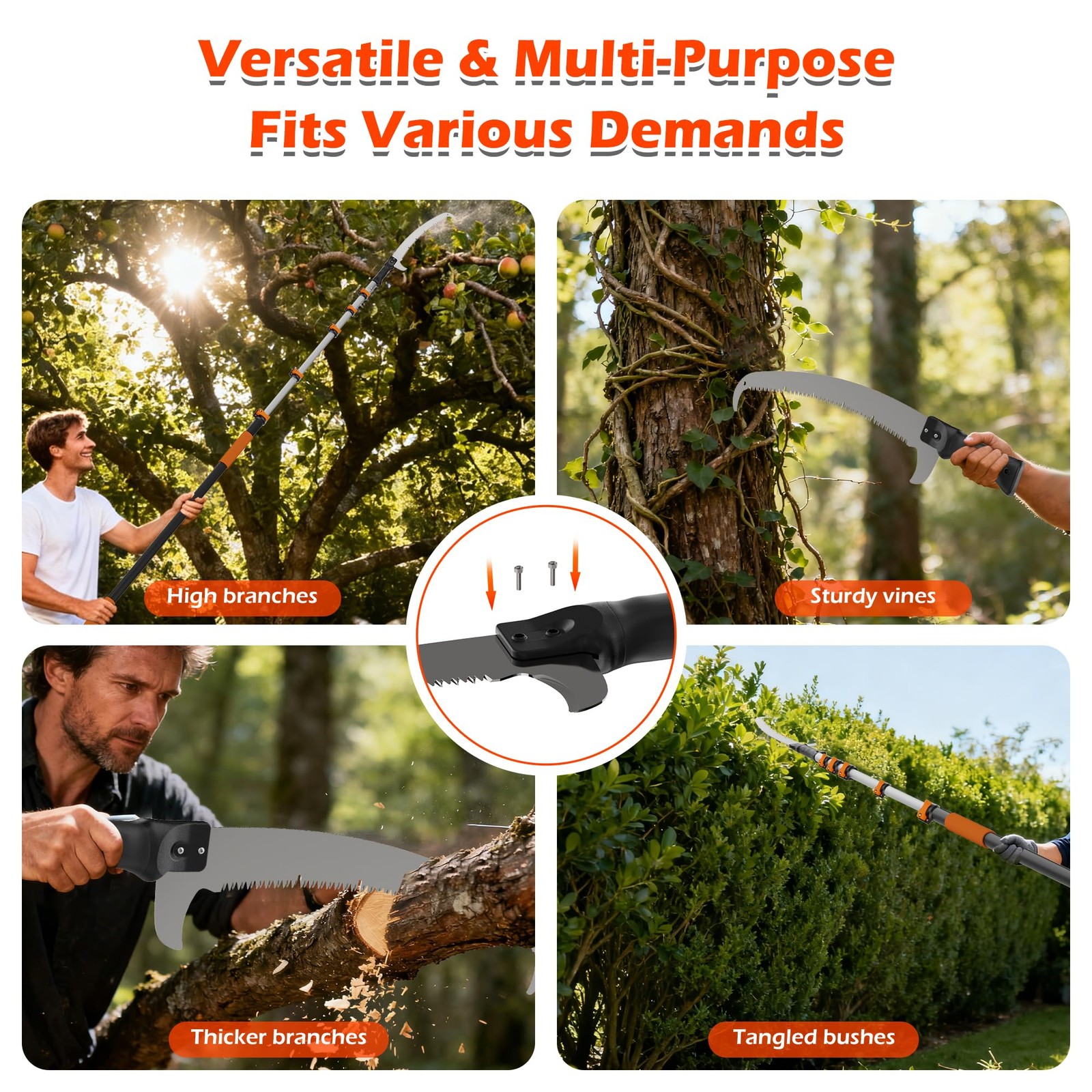 Pole Saw 24FT Telescoping Manual Tree Trimming Flip Lock Orange T7206 5-24FT gallery