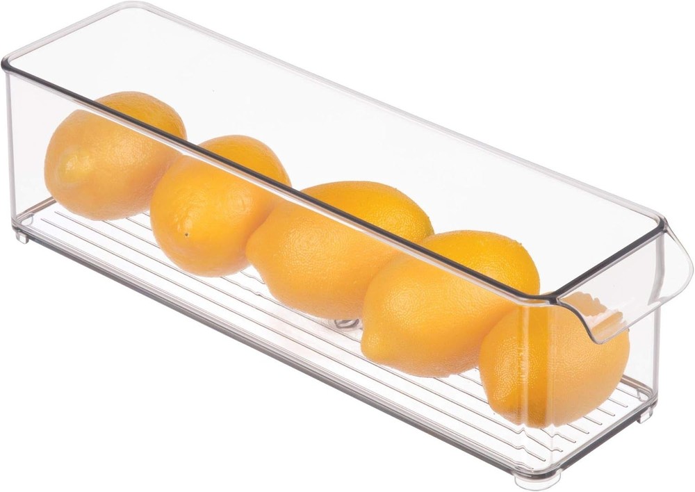 iDesign Stackable Fridge Storage Bin with Handle - 14.5" x 4" x 4", Clear