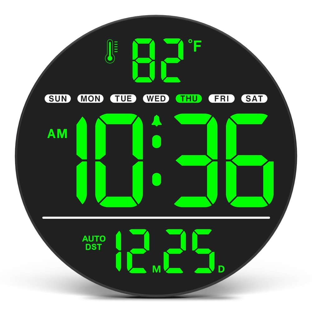 Large Digital Wall Clock with LED Display, Electric Wall Clock with Temperatu...