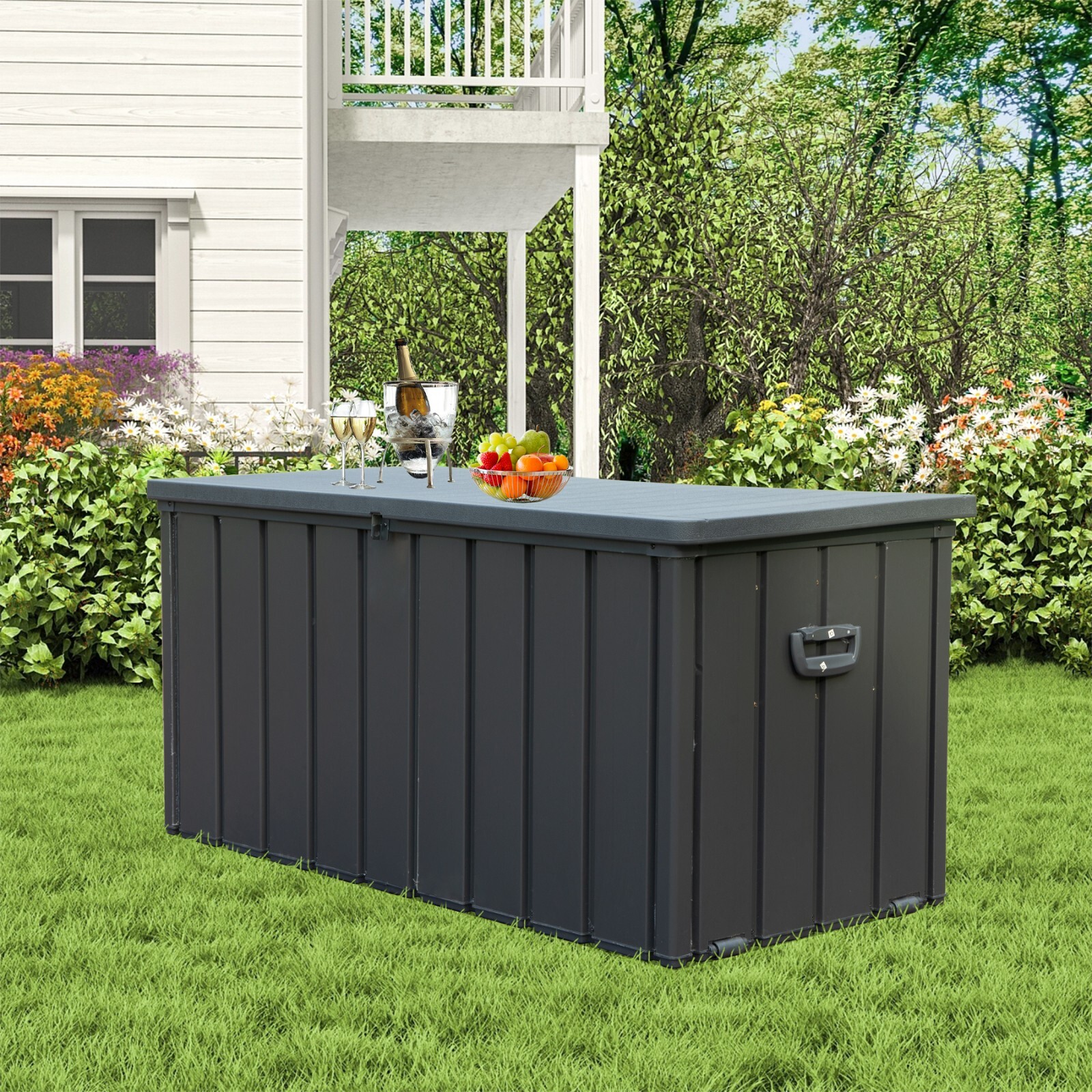 Domi Outdoor Storage Deck Box 120 Gallons Water Resistant Lockable with Wheels gallery