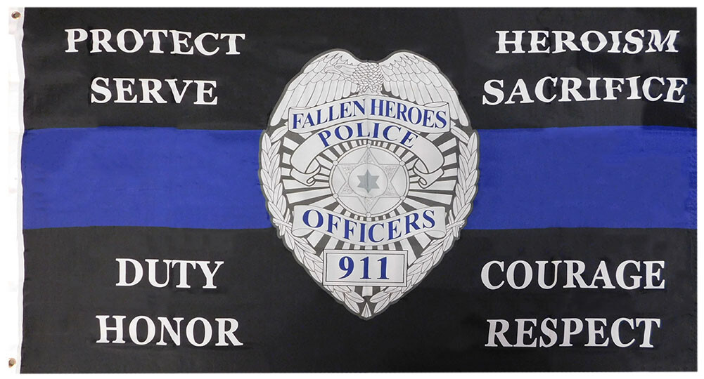 Police Badge Thin Blue Line Fallen Heroes 3x5 3'x5' Polyester Flag F1393 100D gallery