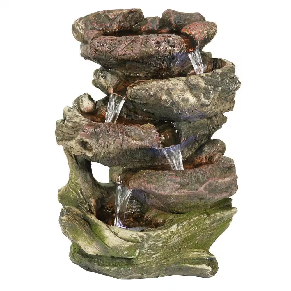 14 In. 5-Step Rock Falls Tabletop Fountain with LED Lights gallery
