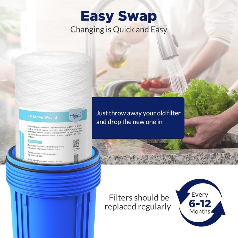 6 Pack 10" x 4.5" String Wound Sediment Water Filter for Big Blue 1/5/10 Micron gallery