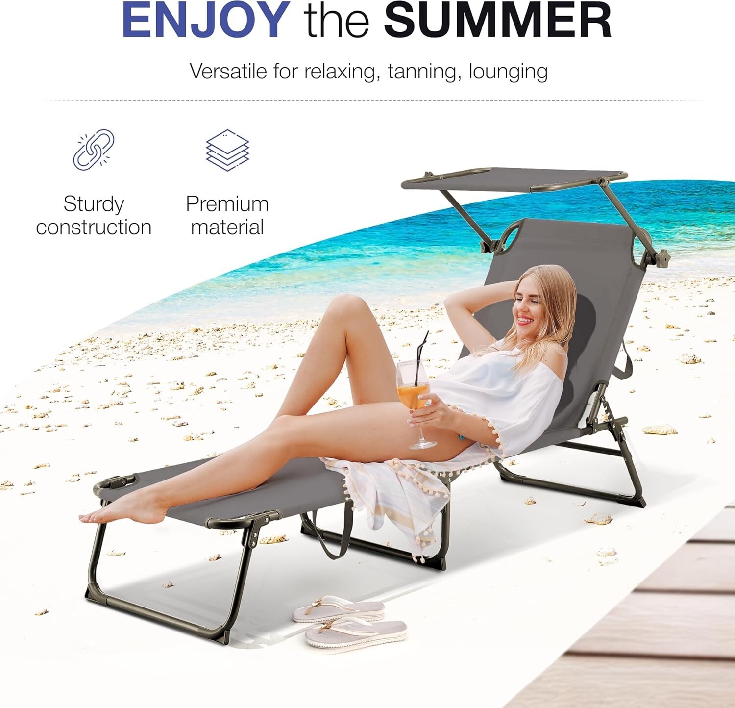Comfysure Folding Outdoor Lounge Chair with Canopy grey gallery