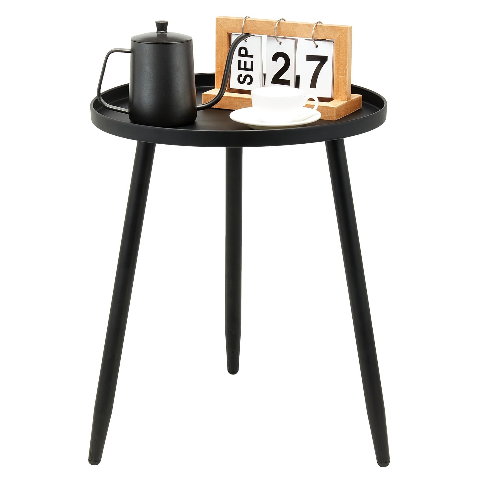 Decent End/Side Tables - Small Round Accent Table, Metal Black Narrow Night S... gallery