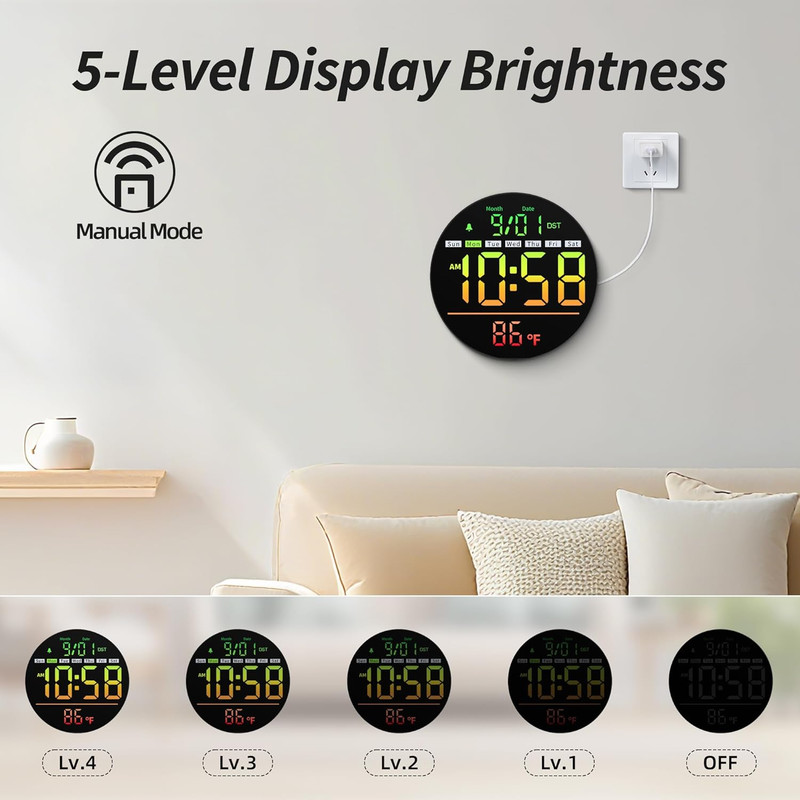 Led Digital Wall Clock with Timer, Seconds, Temperature, Date, DST, Nightlight, gallery