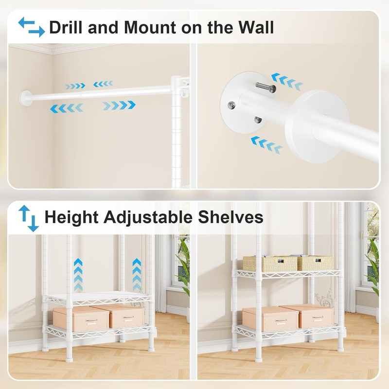 M2 Wall Mounted Closet System, White, 5 Shelves, 4 Rods gallery