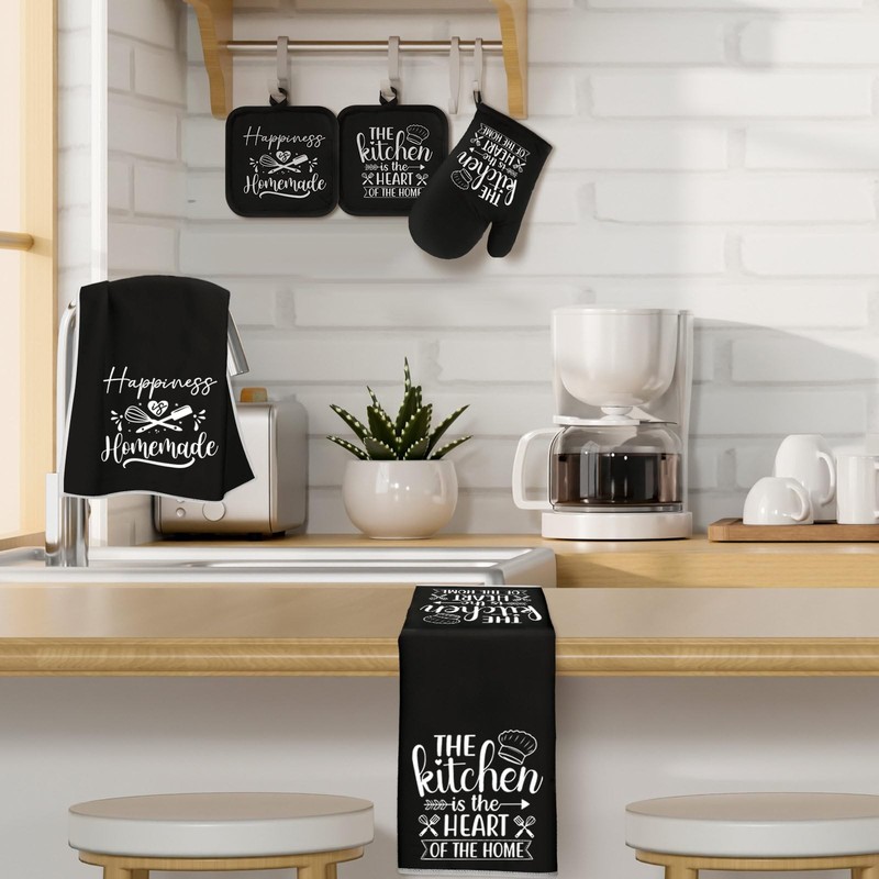 6 Pcs Kitchen Decor Accessories Set Farmhouse Towels Pot Holders Oven Mitts S... gallery