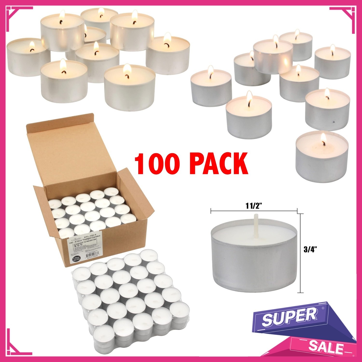 Stonebriar 6-7 Hour Long Burning Unscented Tea Light Candles, White 100 Pack gallery