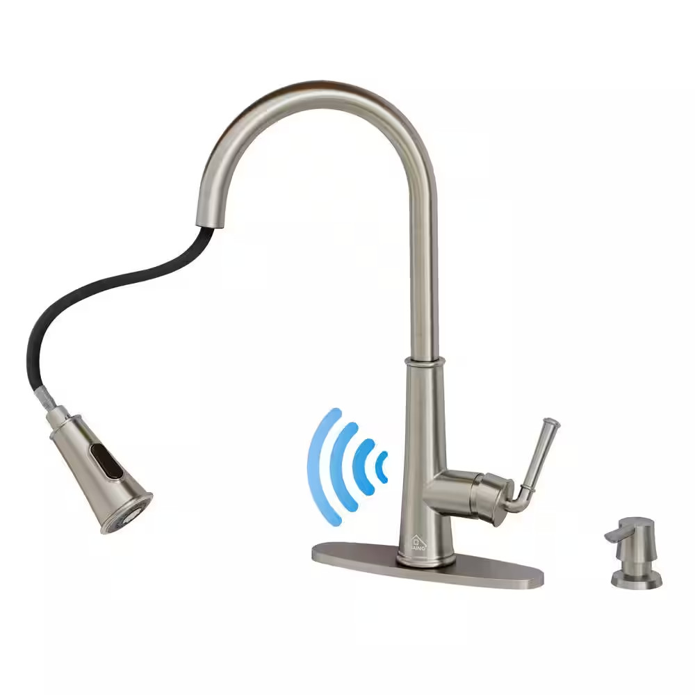 Single-Handle Pull down Sprayer Kitchen Faucet with Touchless Sensor, LED, Soap