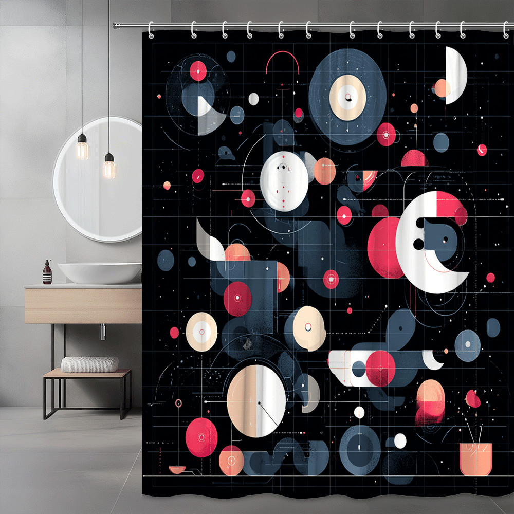 Abstract Geometric Shower Curtain Black White Coral Blue Modern Graphic gallery