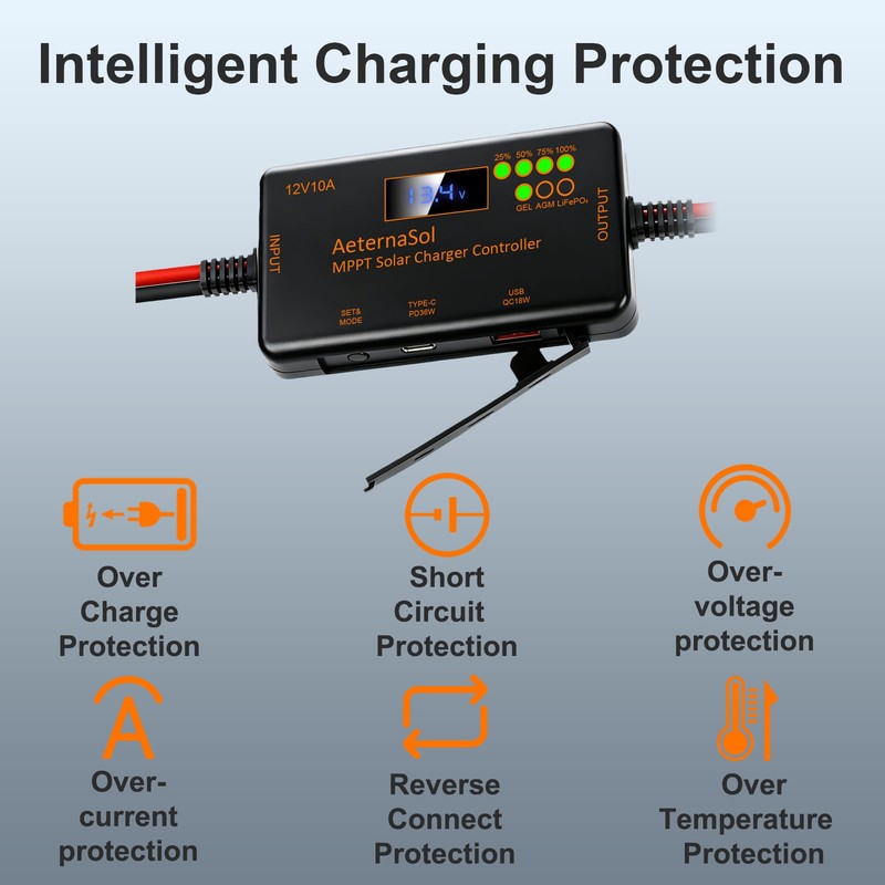 10A MPPT Solar Charge Controller 12V mini Battery PV Regulator LCD for LiFePO4 gallery