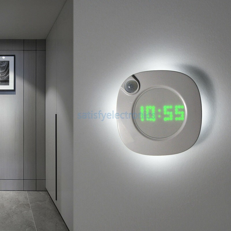 Digital LED Time Wall Clock With PIR Motion Sensor Night Light Home Clock Lamp gallery