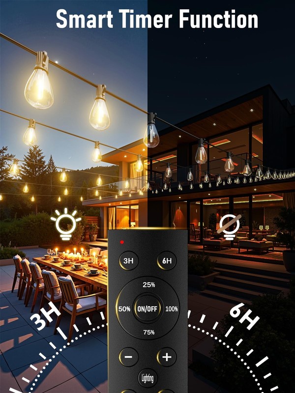 Luckystyle 70FT LED Outdoor String Lights w/ Remote, 24+1 Shatterproof Bulbs gallery