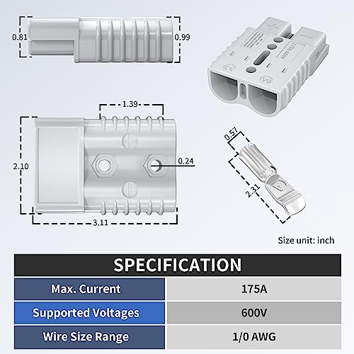 175Amp Battery Quick Connect/Disconnect Connector, 600V 1/0AWG Gray 175A gallery