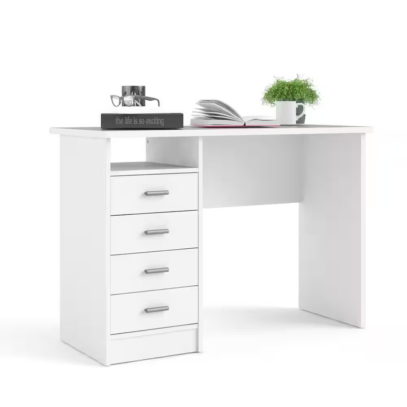 44 In. Rectangular White 4 Drawer Writing Desk with Built-In Storage gallery