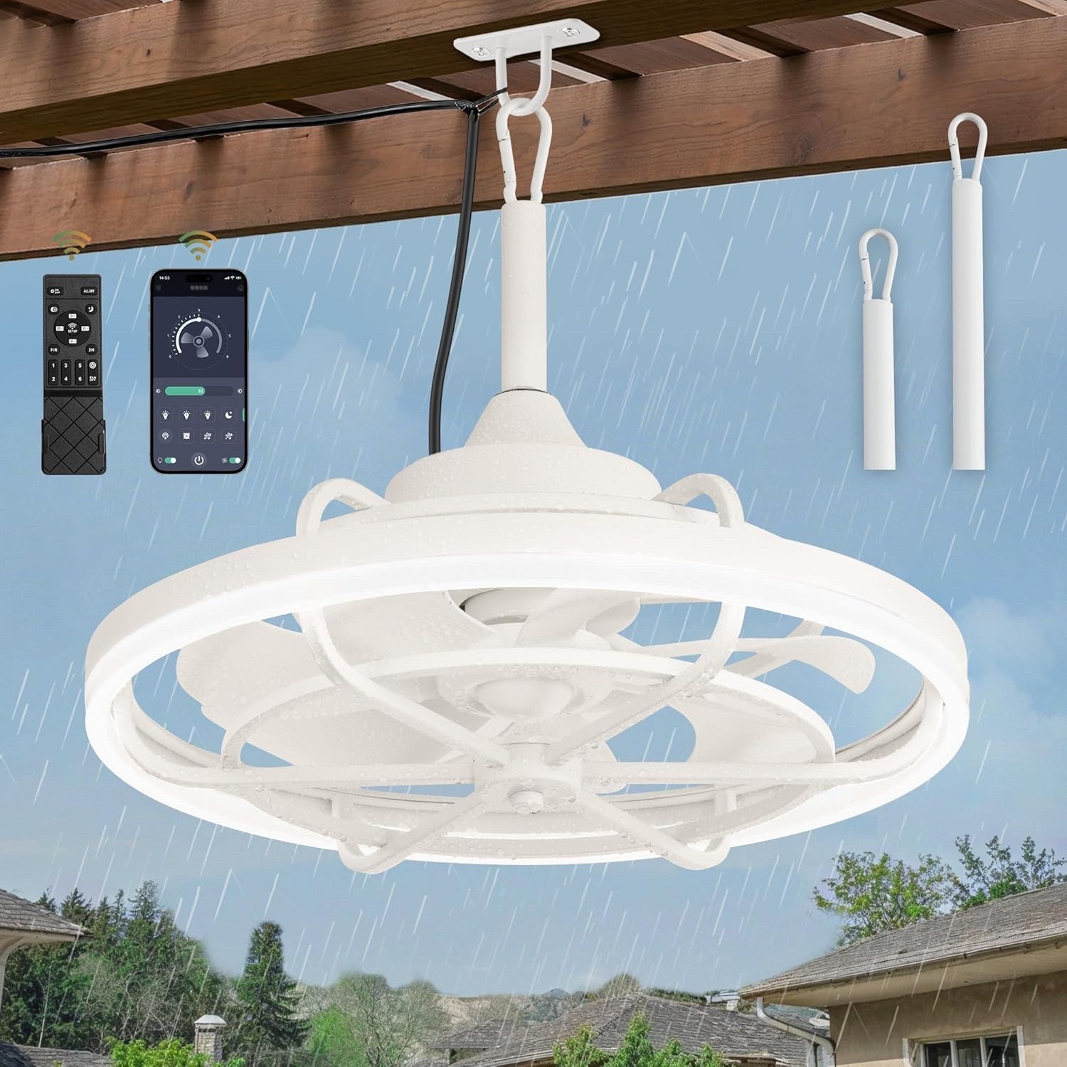 Outdoor Ceiling Fans with Lights 20'' Gazebo Patio Pergola Fan Plug-In White gallery