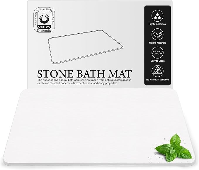 Diatomaceous Earth Stone Bath Mat Non-Slip Fast Drying Mat 23.6" x 15.4" White gallery