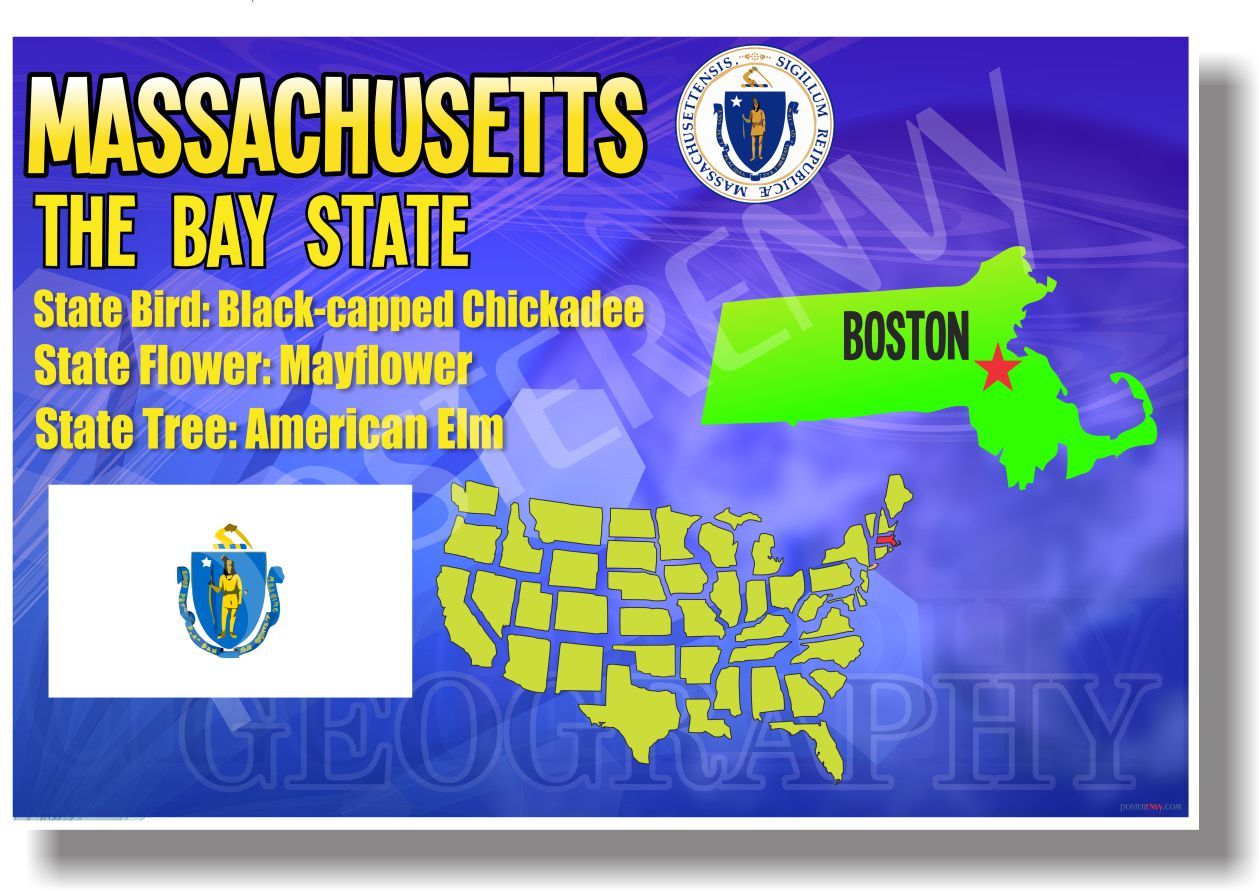 Massachusetts Geography - NEW U.S State Travel POSTER gallery