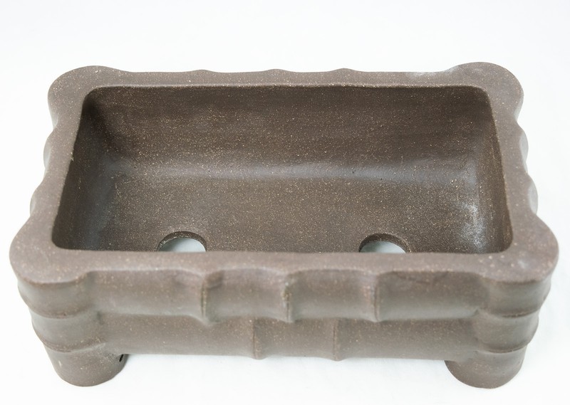 Vintage Rectangular Zisha Bamboo Shaped Bonsai Pot with Mesh 10"x 6.25"x 3.75" gallery