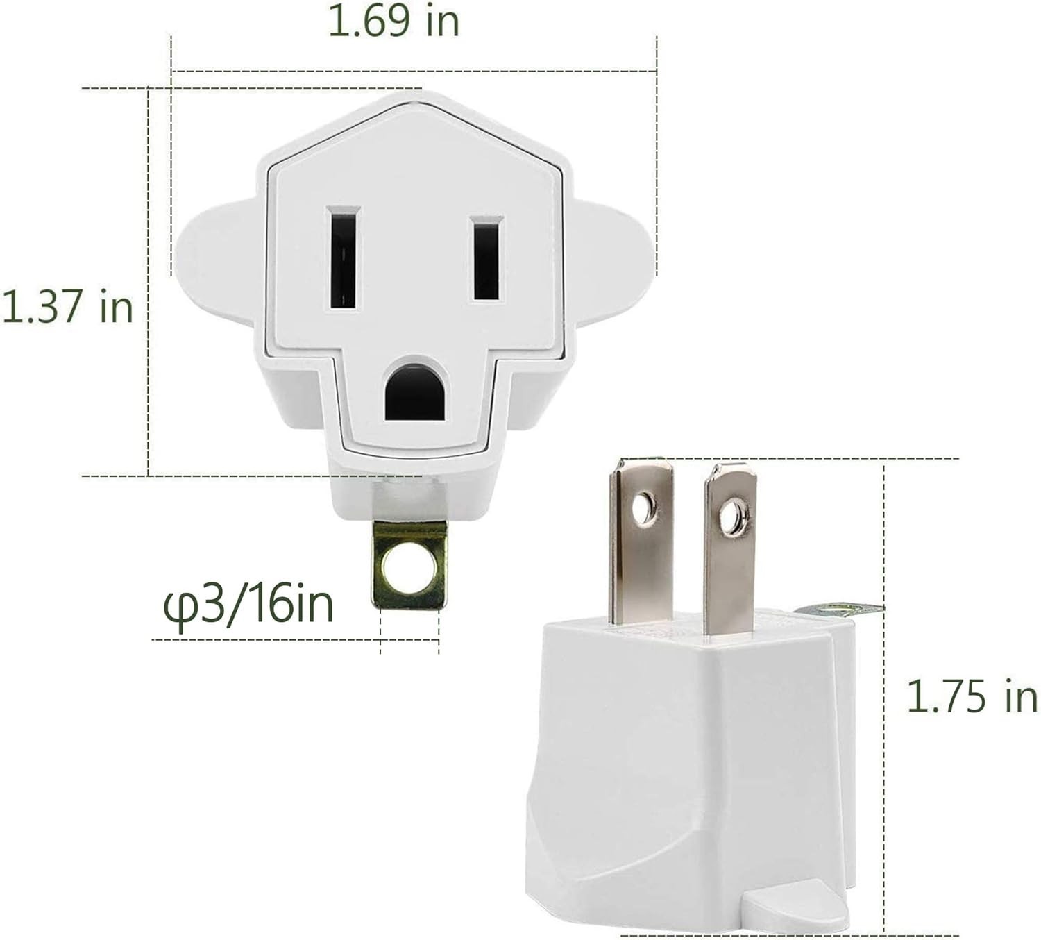 JACKYLED 3 Prong to 2 Prong Polarized Grounding Adapter, Wall Outlet Converter 3 gallery