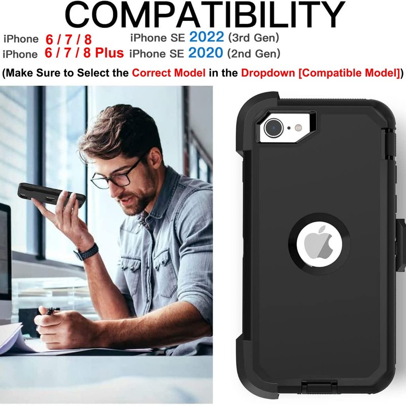 Shockproof Case For iPhone 6 7 8 Plus SE 2 3 Rugged Clip Cover Screen Protector gallery