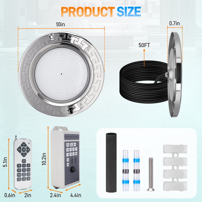 10Inch LED Pool Light for Inground Pool w/Controller 50W RGB Swimming Pool Light gallery