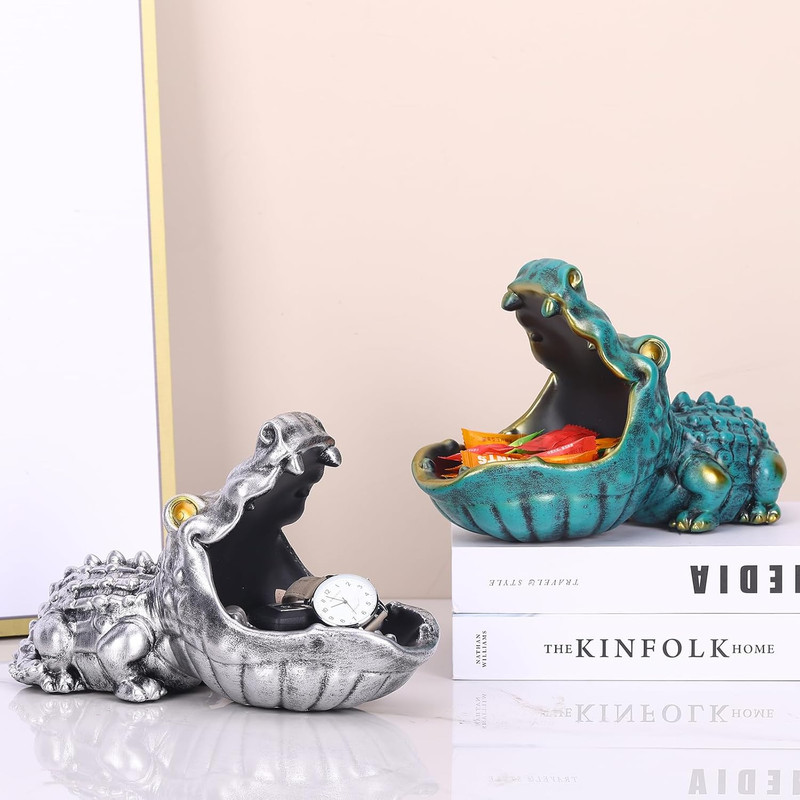 LCCCK Crocodile Candy Dish, Fun Crocodile Statue Key Bowl for Entryway Table, Gr gallery