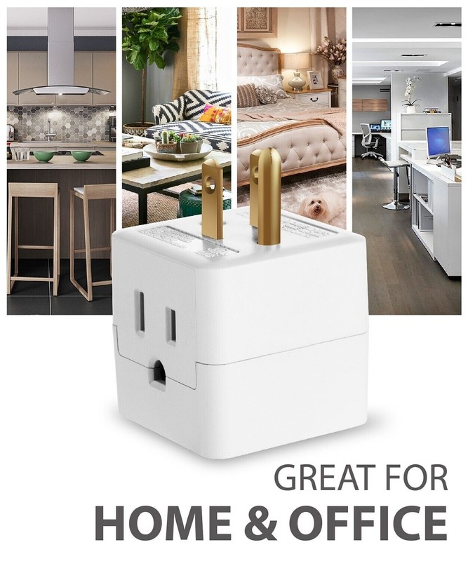 Fosmon 3 Outlet Extender Indoor Grounded AC Power Wall Tap Travel Adapter Plug gallery
