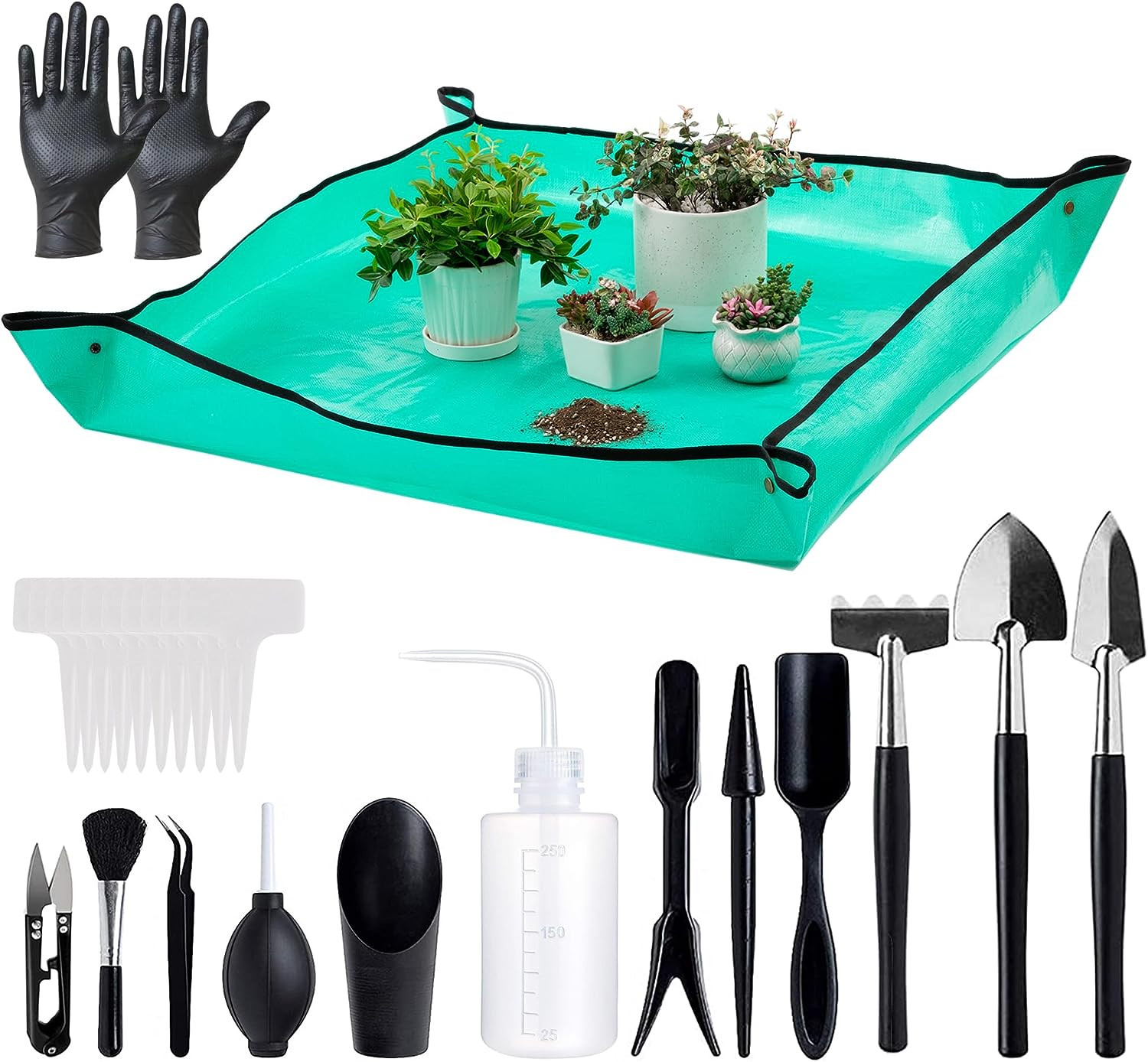 25pc Mini Succulent Tool Set with 39 4in Repotting Mat Plant Tags Black gallery