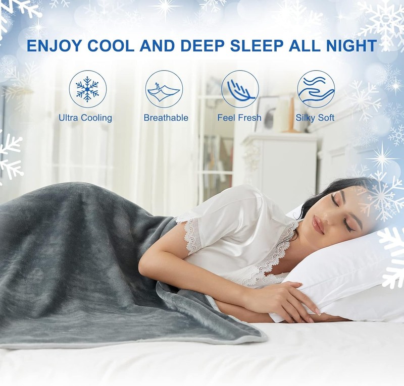 Cooling Throw Blanket Double-Sided Soft Bed Blanket for Hot Sleepers 59x79" Gray gallery