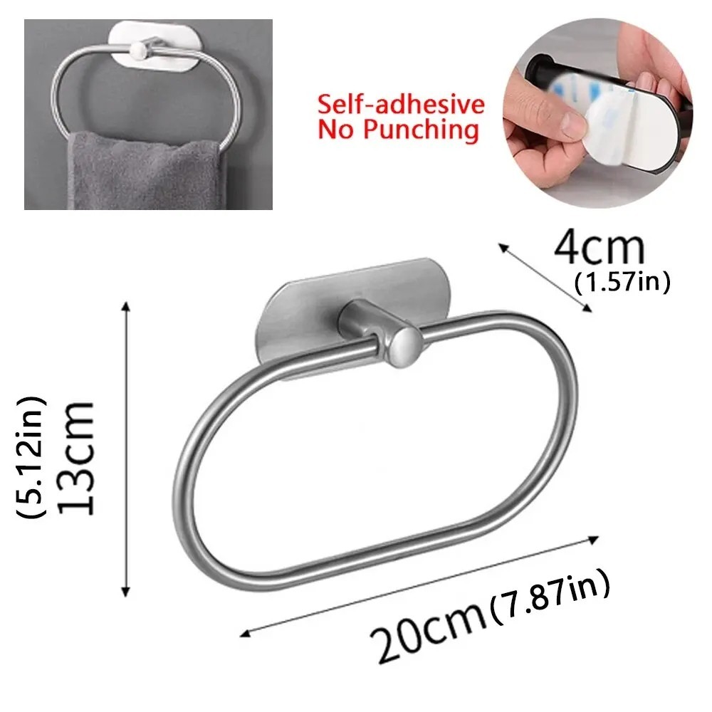 Bathroom Towel Ring Rack Holder Stainless Steel Wall Mounted Self-Adhesive gallery