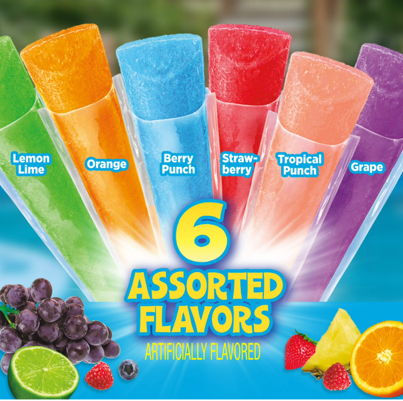 Pop-Ice Assorted Fruit Freezer Ice Pops, Gluten-Free Frozen Snack, 1.5 oz, 80 Ct gallery