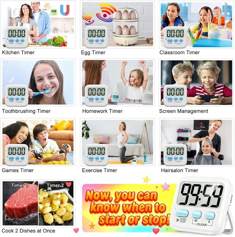 Antonki 2-Pack Digital Kitchen Timer Magnetic Countdown for Cooking & Study gallery