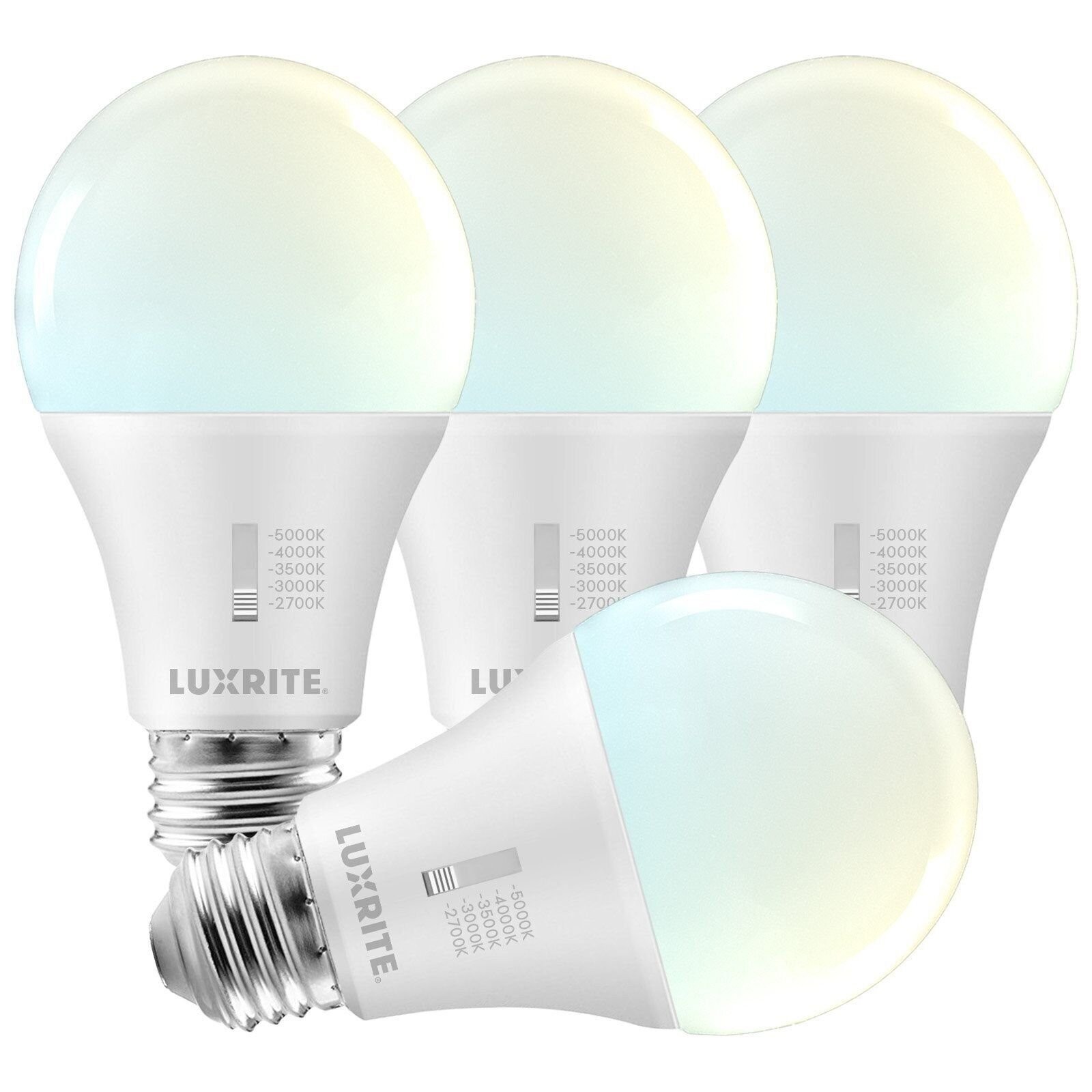 Luxrite A19 LED Light Bulb 5CCT Dimmable 1100LM 11W E26 ETL 4 Pack gallery