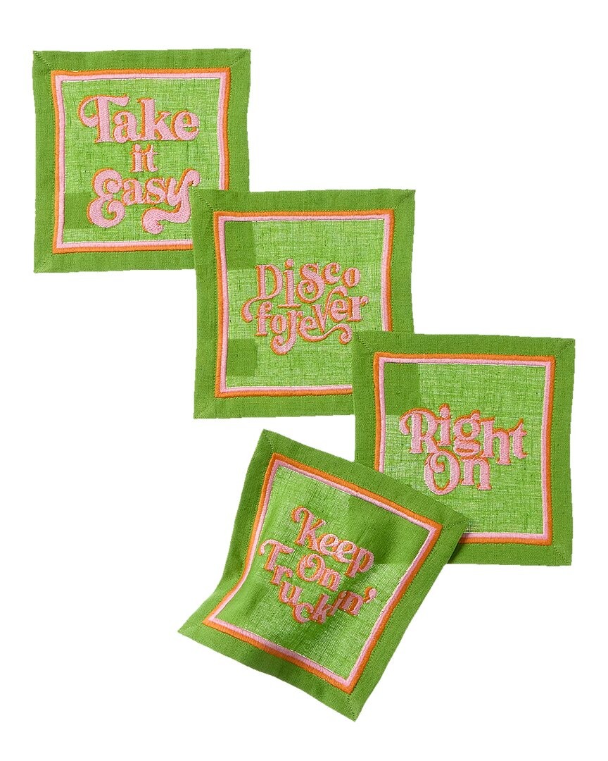 Jonathan Adler Set Of 4 Deep Thoughts Cocktail Napkins Green gallery