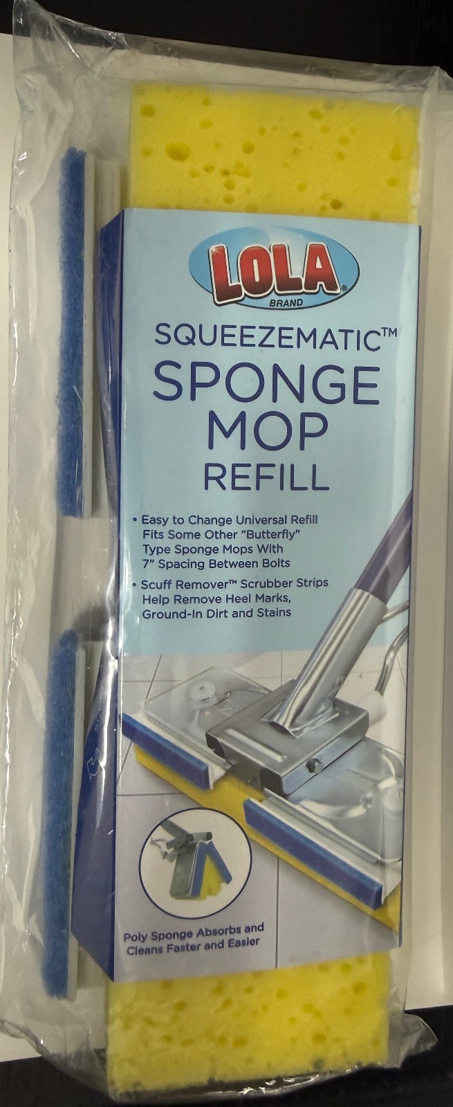 LOLA SqueezeMatic Butterfly Sponge Mop Refill, 9" Super Absorbent gallery