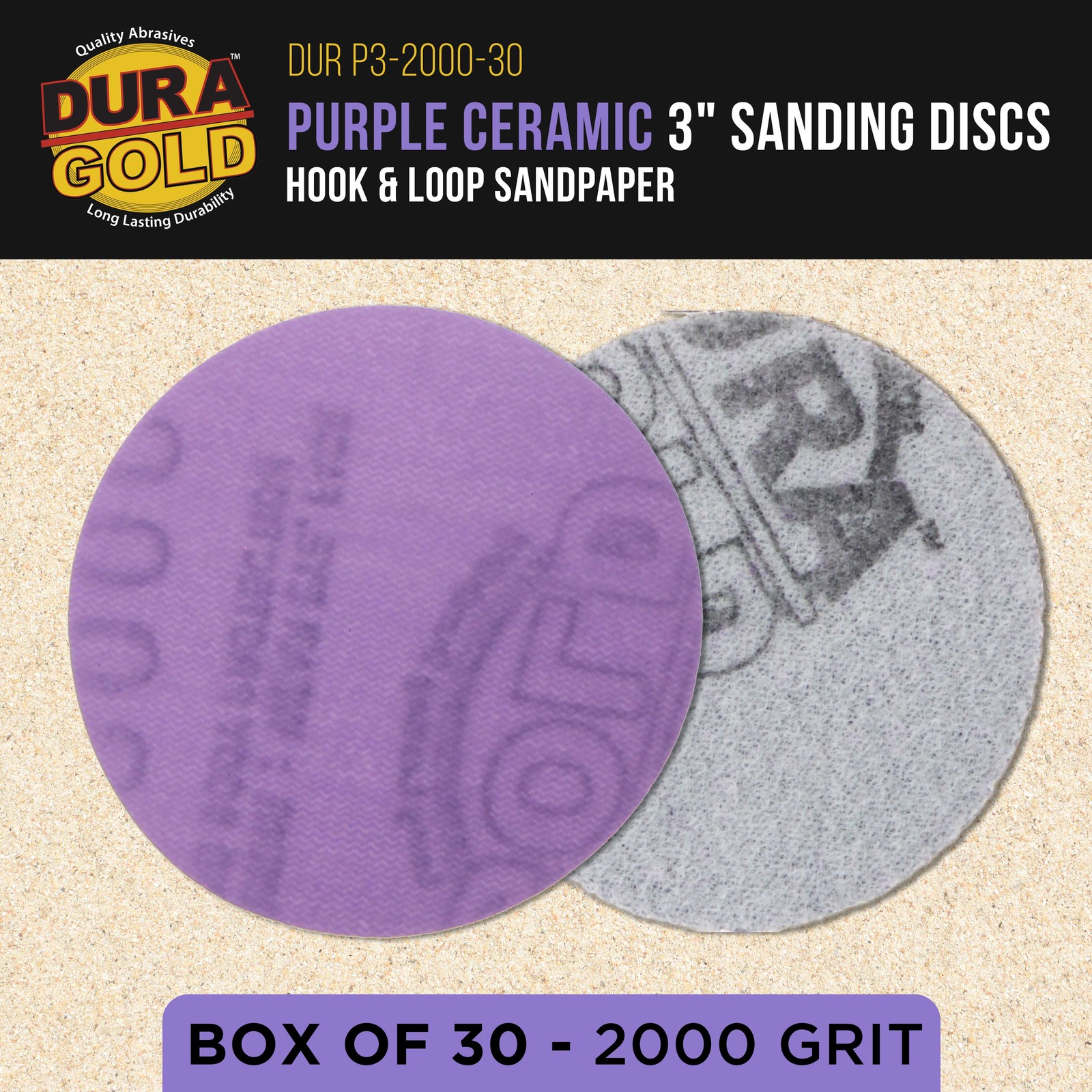 2000 Grit 3" Purple Ceramic Sanding Discs, Box of 30 - Hook & Loop Sandpaper gallery