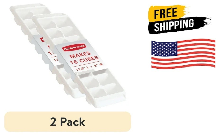 (2 pack) Rubbermaid Quick Release Ice Cube Tray, Plastic, White, Rectangular gallery