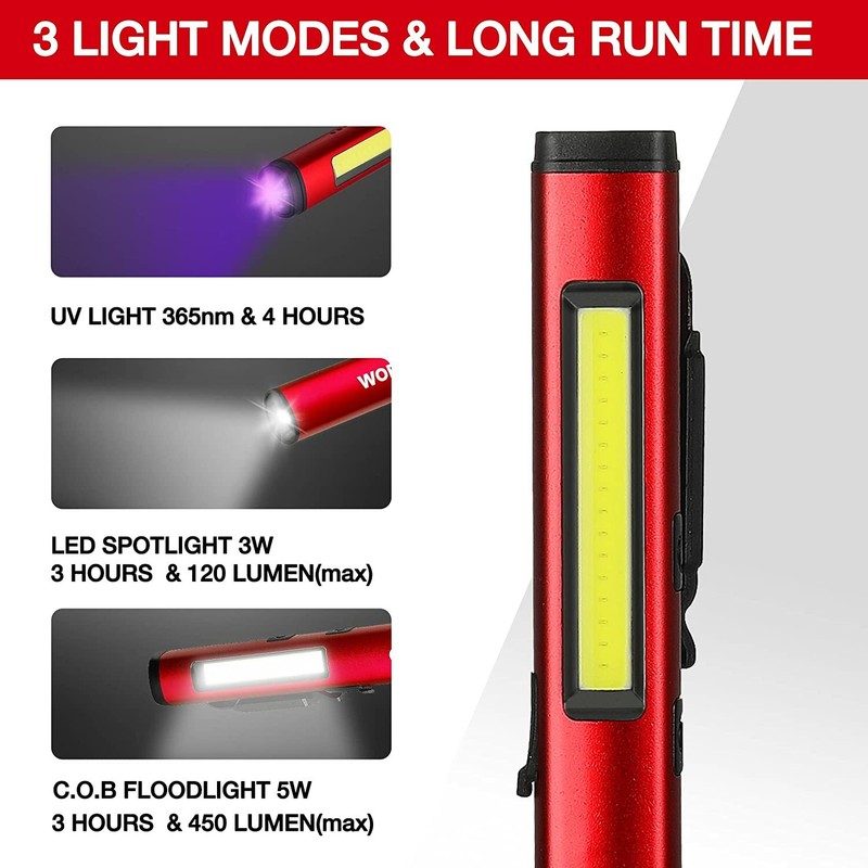 WORKPRO LED Pen Light With UV Flashlight With 450 Lumens 365nm UV Light Detector gallery