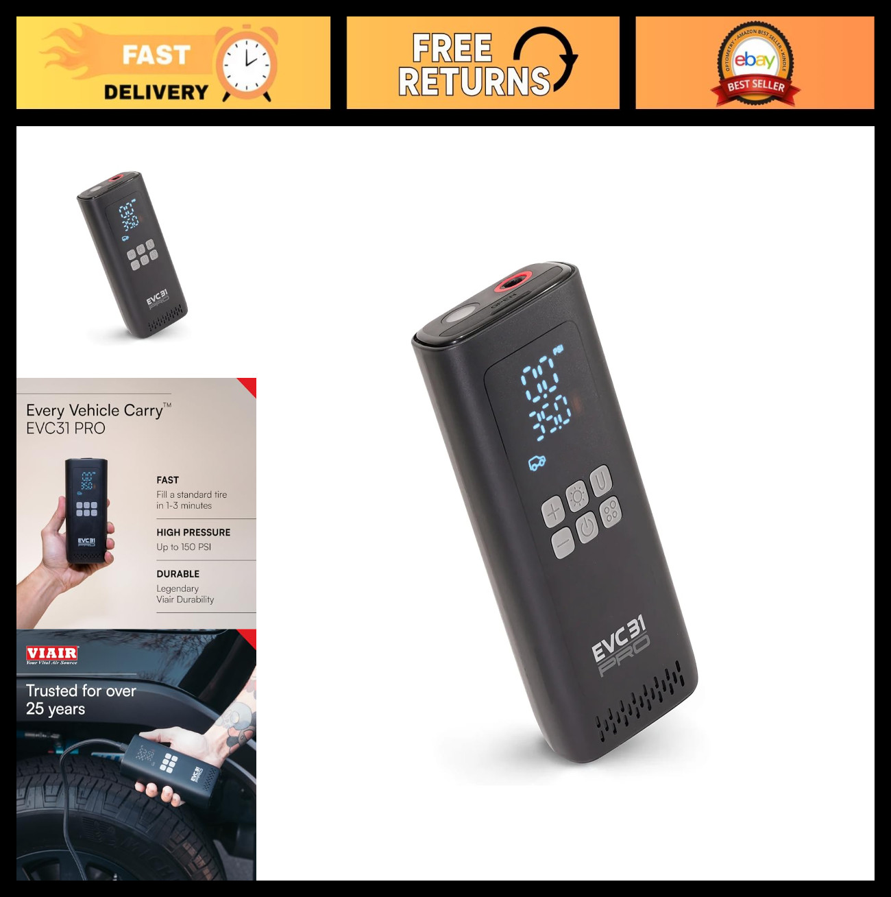 Viair Rechargeable Portable Air Compressor Tire Inflator with LED Gauge gallery