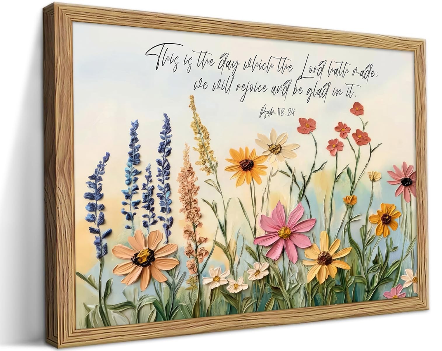 Framed 3D Textures Christian Floral Scripture Canvas Wall Art Wildflower Bibl... gallery