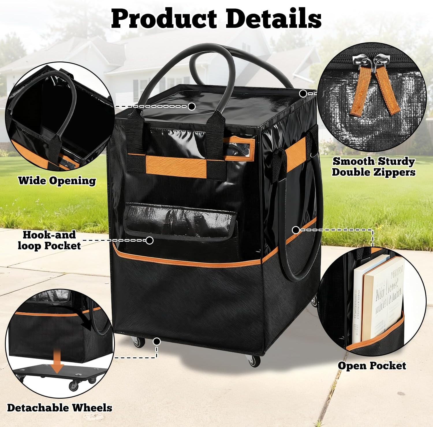 Reusable Grocery Bag on Wheels 75L Large Capacity Zippered Roller Tote 66 lbs gallery