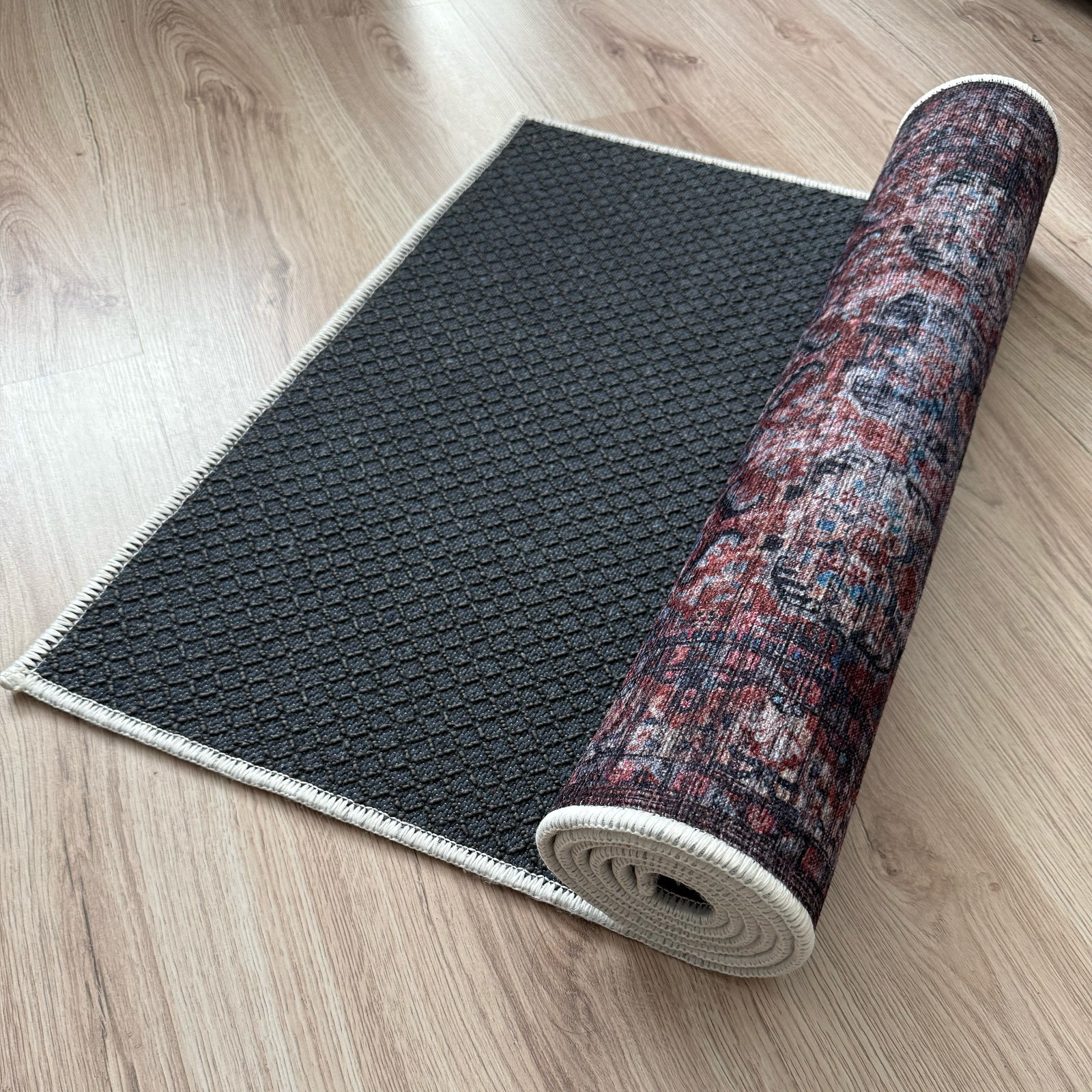 Custom Size Anti Slip Soft Pile Bordered Beige Design Runner Rug 26" Wide gallery