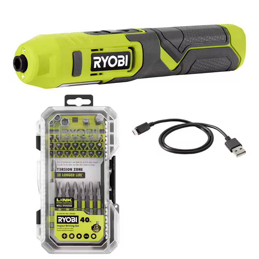 4V Cordless 1/4 In. Screwdriver with Impact Rated Driving Set (40-Piece) gallery
