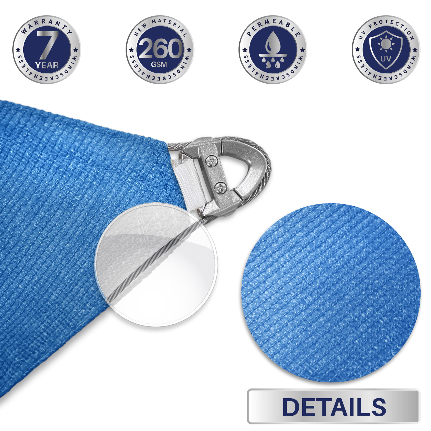 16-48ft Sun Shade Sail Blue Triangle Patio Yard Canopy Cover w/ Steel Wire & Kit gallery
